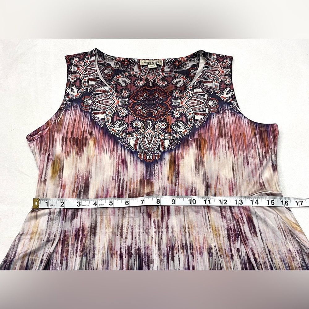 ONE WORLD Live & Let Live Sleeveless Boho Ombre Print Paisley Neckline Dress - Picture 9 of 16